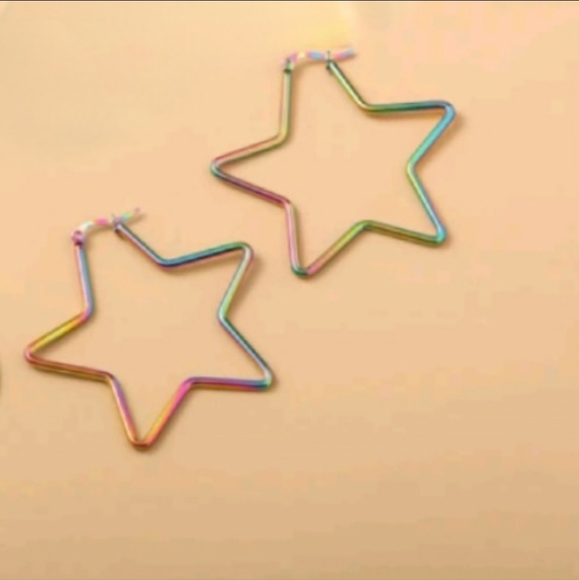 Jewelry - NEW Star Holographic Stainless Steel Hoop Earrings